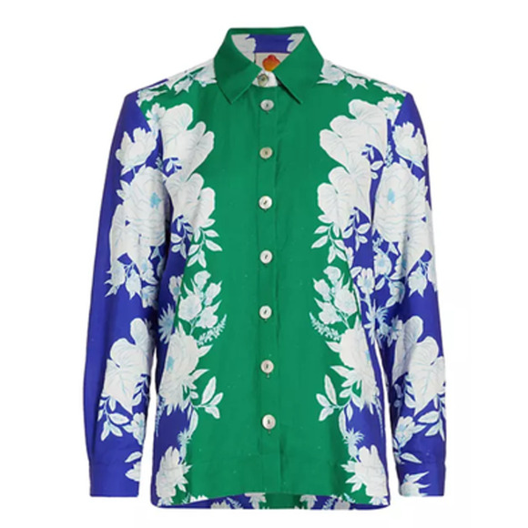 FARM Rio Soft Garden Top Linen Button Up Shirt NWT L - Picture 2 of 12